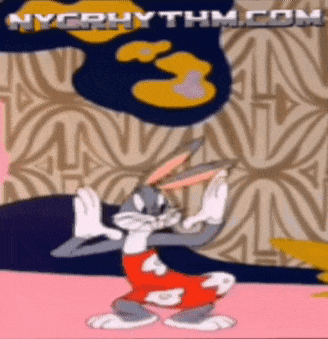 a cartoon of bugs bunny dancing with nycrhythm.com written on the bottom