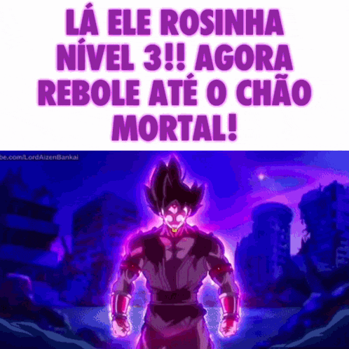 a purple cartoon character with the words " la ele rosinha nivel 3 !! agora rebole até o chão mortal "