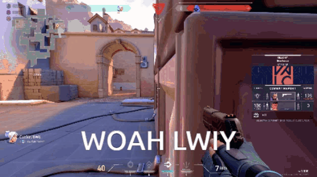 a person holding a gun with the words woah lwiy on the bottom