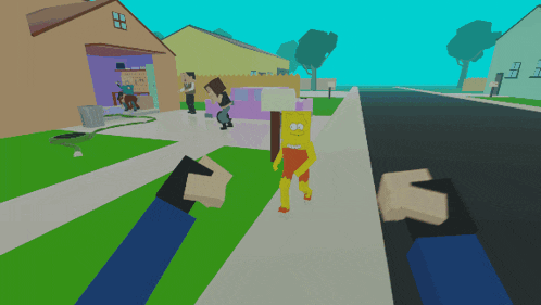 a cartoon character named bart simpson is walking down a sidewalk