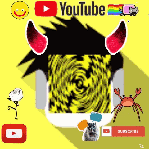 a youtube logo with a crab and a raccoon on it