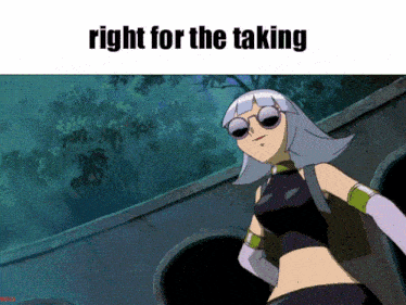 a picture of a cartoon character with the words right for the taking above her