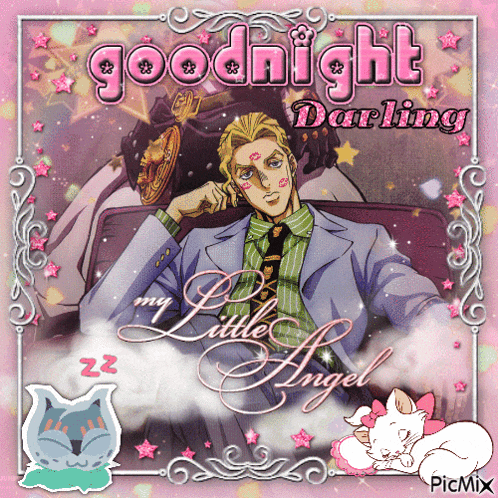 a picture of a man sitting on a couch with the words goodnight darling on it