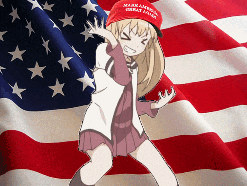 a girl wearing a make america great again hat