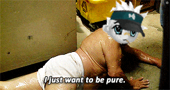 a man in a diaper is crawling on the floor and says i just want to be pure ..