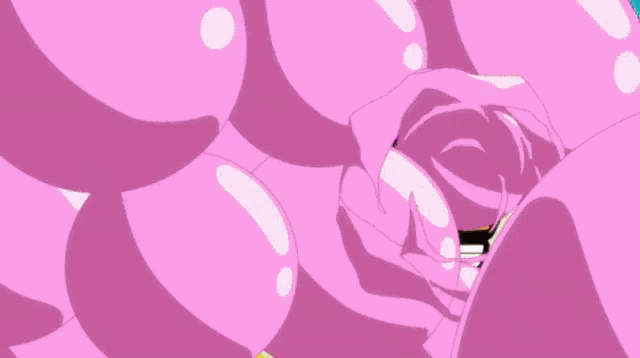 a bunch of pink balloons are floating in the air in front of a sign that says " ja "