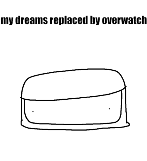 a drawing of a box with the words `` my dreams replaced by overwatch '' written on it .