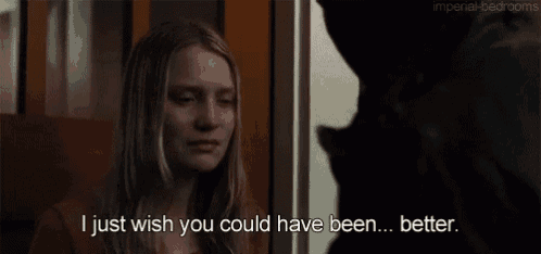 a woman is crying while talking to a man and says `` i just wish you could have been ... better '' .