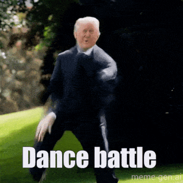 a man in a suit and tie is dancing with the words dance battle above him
