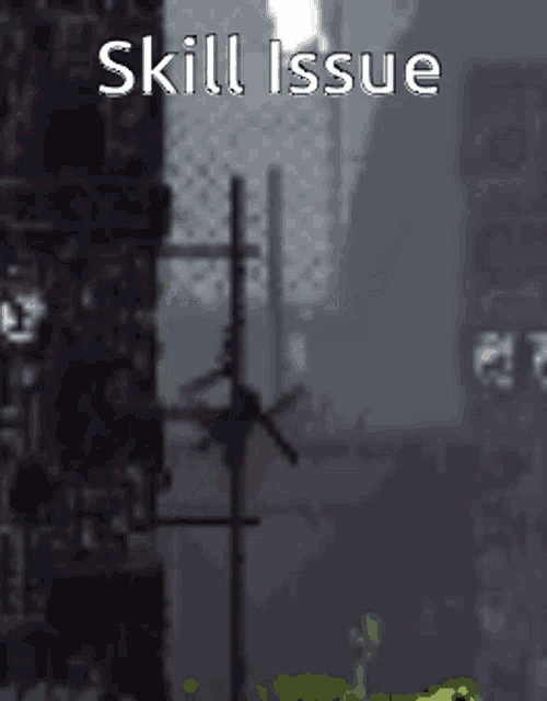 a pixel art drawing of a fence with the words skill issue written above it