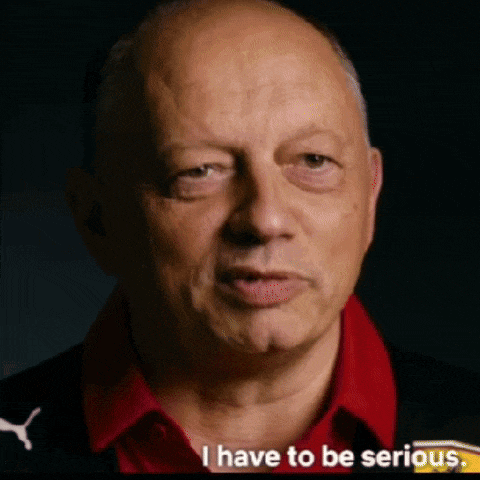 a close up of a man 's face with the words `` i have to be serious '' next to him .