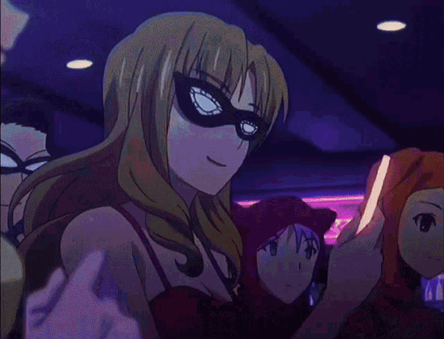 a girl with purple hair is holding a light stick