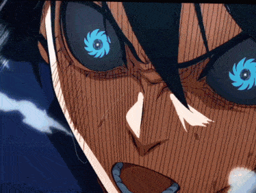 a closeup of a person 's face with blue eyes