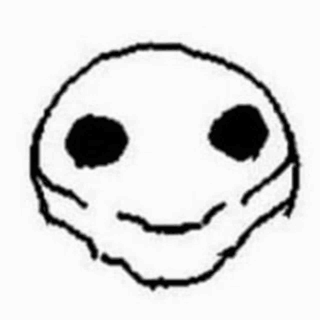 a black and white drawing of a smiley face with two eyes