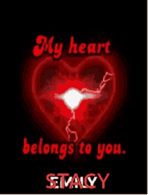 a red heart with lightning strikes and the words my heart belongs to you
