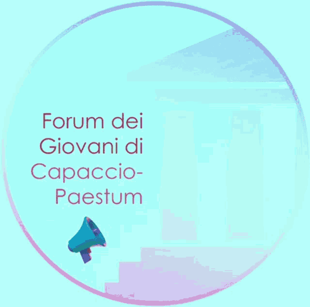 a blue and pink circle with the words forum dei giovani di capaccio-paestum on it