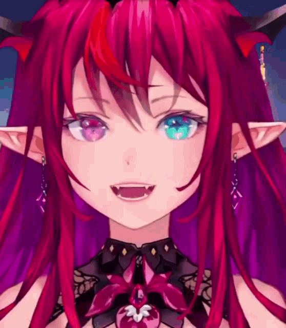 a close up of a red haired anime character with blue eyes