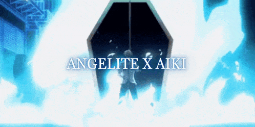 a poster for angelite x aiki shows a person standing in a dark room