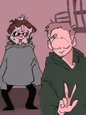 a cartoon of a man and a girl standing next to each other .