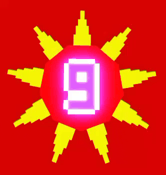the number 9 is surrounded by yellow lightning bolts