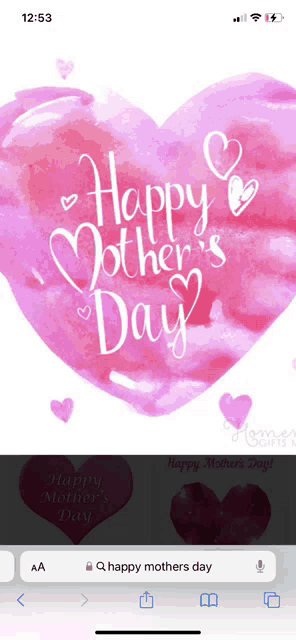 a phone screen shows a happy mother 's day message