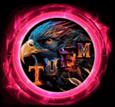 a colorful eagle in a pink circle with the word tuff