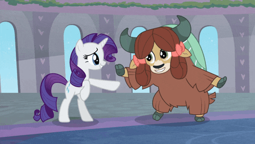 a cartoon pony standing next to a cartoon cow