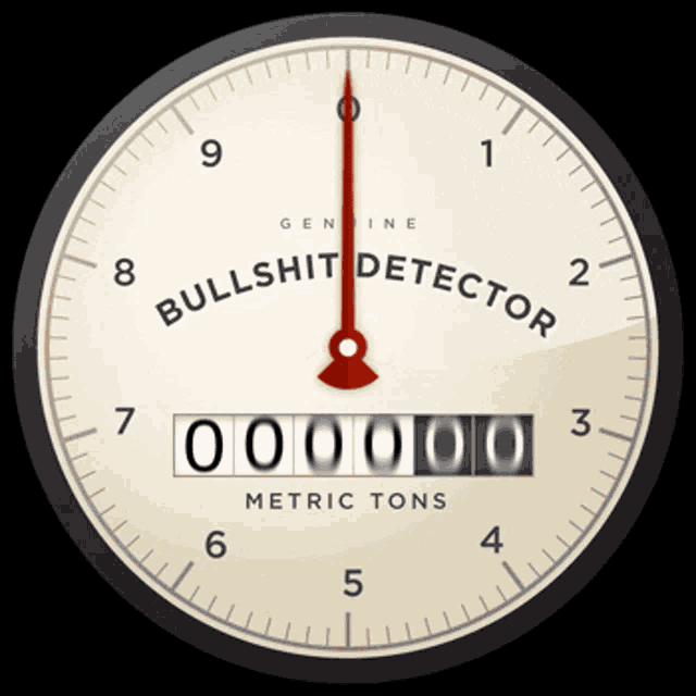 a clock that says bullshit detector and metric tons on it