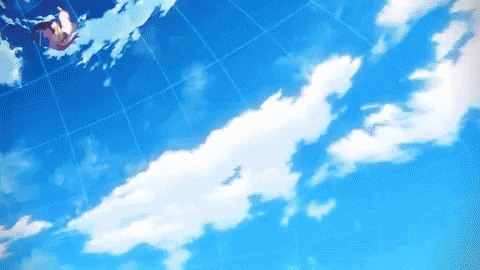 a blue sky with white clouds and a grid in the middle