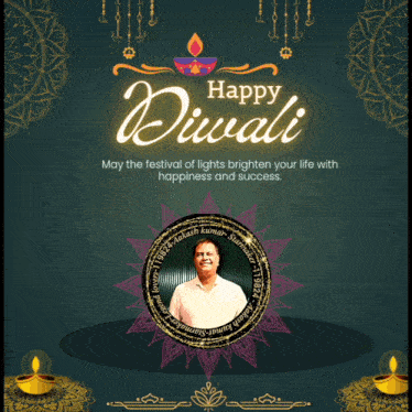 a poster that says happy diwali with a picture of a man in a circle