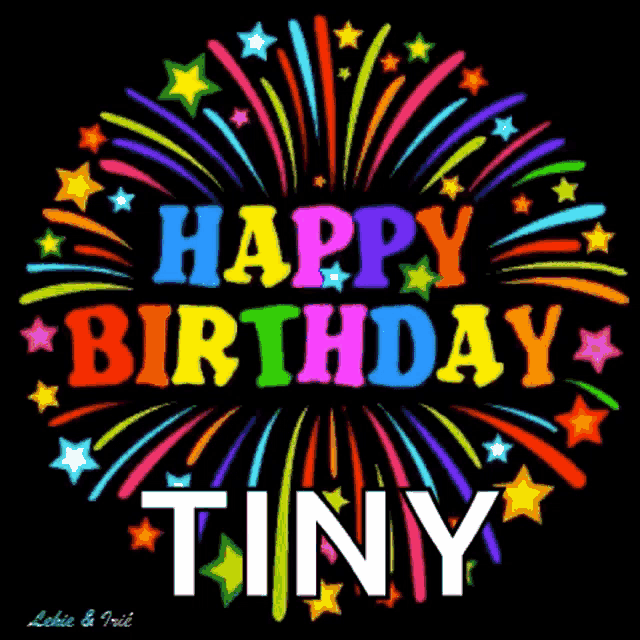 a happy birthday tiny greeting card with fireworks in the background
