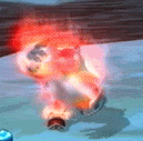 a video game character is flying through the air with red flames coming out of his mouth .