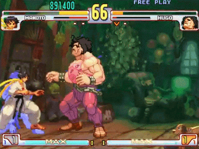 makoto and hugo are fighting in a video game with the number 66 on the screen