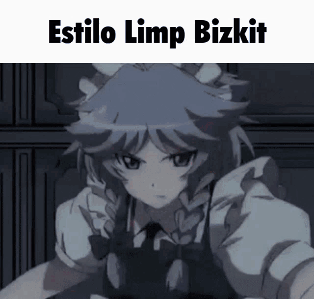a picture of a girl with the words estilo limp bizkit on top