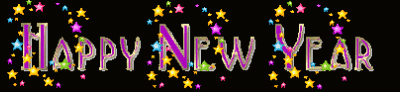 the words happy new year are surrounded by multicolored stars
