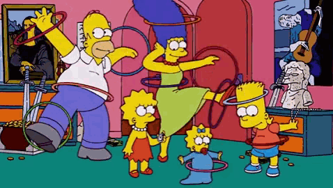 a cartoon of homer simpson playing with hula hoops