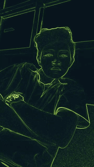 a drawing of a man with a watch on his hand