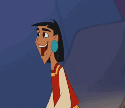 a cartoon character wearing a red shirt and white sleeves is smiling