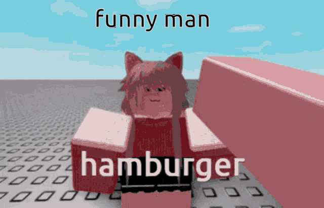 a picture of a girl with a cat ear and the words funny man hamburger below her
