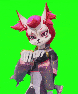 a cartoon character with a green screen behind them