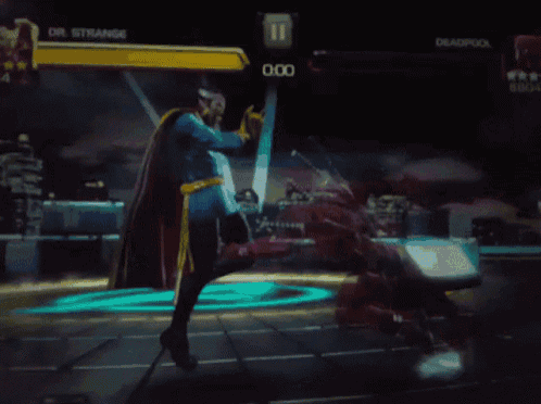 a video game with dr strange and deadpool fighting
