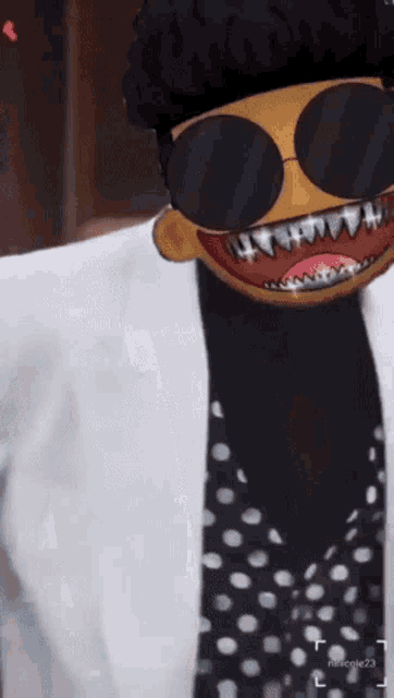 a drawing of a man wearing sunglasses and a polka dot scarf