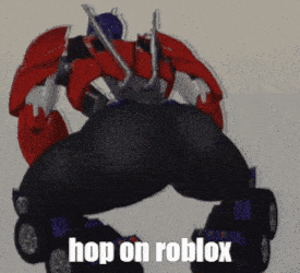 a picture of a robot with the words hop on roblox on it