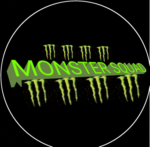 a monster squad logo with green monsters on it