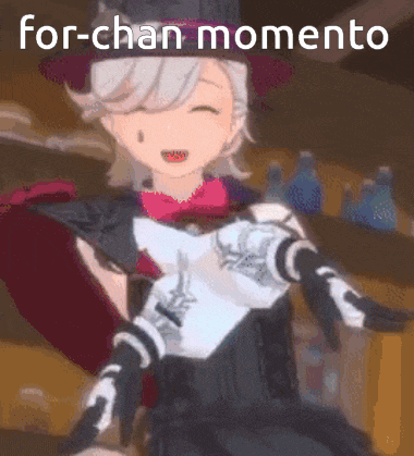 a cartoon of a girl wearing a top hat and gloves with the words for-chan momento written below her