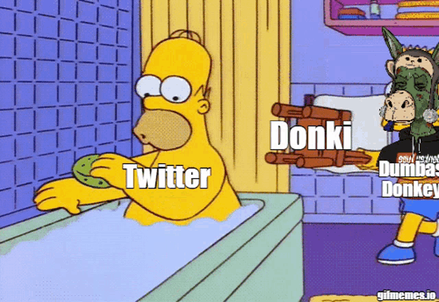 a cartoon of homer simpson in a bathtub next to a donkey holding a gun