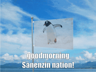 a picture of a penguin with the words good morning sanenzin nation