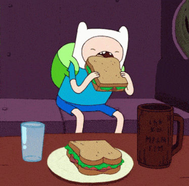 Finn Content Eating Sandwich Tasty Drink GIF - Finn Content Eating Sandwich Tasty Drink GIFs