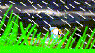 a cartoon of a worm crawling through a field of green grass