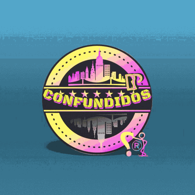 a logo for confundidos with a city skyline in the center